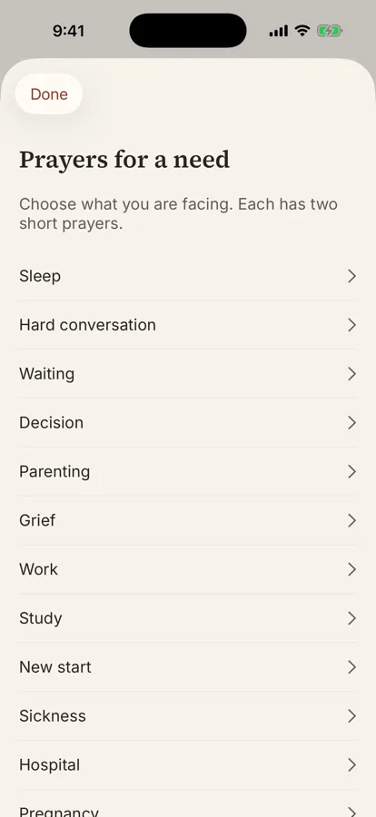 Altar Call list of Prayers for a need: Sleep, Hard conversation, Waiting, Decision, Parenting, Grief and more